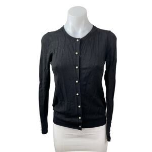 Zara Women's Black Long Sleeve Button Down Crew Neck Cardigan Sweater Top Sz S